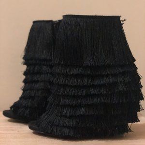 Fringe Black Bootie Heels